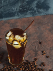 Ice coffee in a glass. Cold summer drink