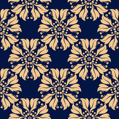  Golden floral seamless pattern on dark blue background