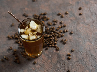 Ice coffee in a glass. Cold summer drink