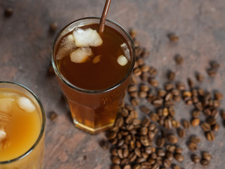 Ice coffee in a glass. Cold summer drink