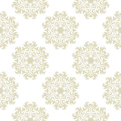 Floral seamless background. Pale olive green ornament on white background