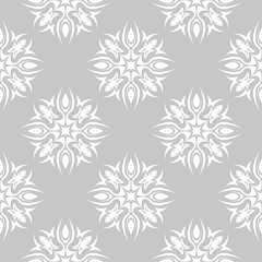  Gray seamless background with white floral pattern