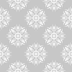  Gray seamless background with white floral pattern