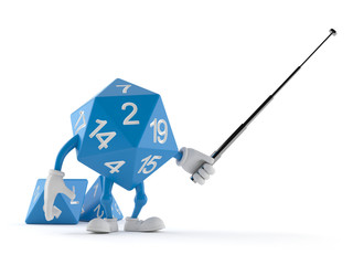 RPG dice character with pointer stick