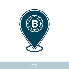 Bitcoin pin map icon in flat design