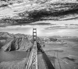 Overhead view of Golden Gate Bridge from helicopter, San Francisco