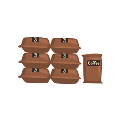 Sacks with Coffee Beans, Coffee Industry Production Stage Vector Illustration