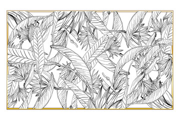 Beautiful ornate invitation template card. Elegant border with streliziya gold frame.