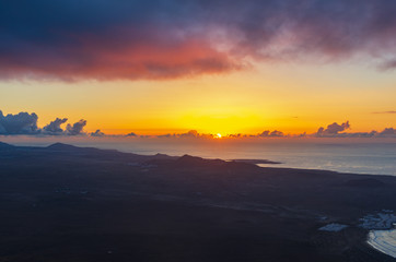 Fototapeta na wymiar Landscape of Lanzarote coastline at sunset