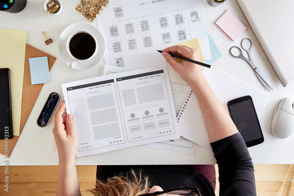 Wall mural wireframing stage of a web design project