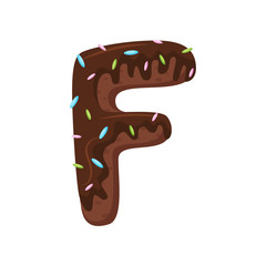 English letter F in the form of a chocolate cake. Vector illustration on white background.