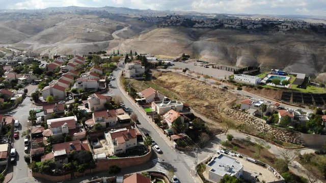 Jewish settlement qedar Close to Maale adumim city  Drone shot of Houses Close to the desert in Israel city of Maale adumim