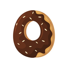 English letter O as a chocolate donut. Vector illustration on white background.