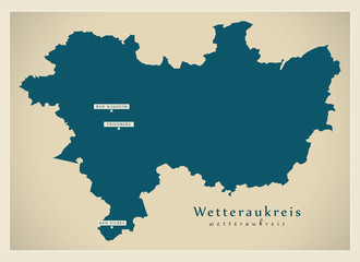 Modern Map - Wetteraukreis county of Hessen DE