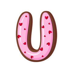 English letter U made from sponge cake. Vector illustration on white background.