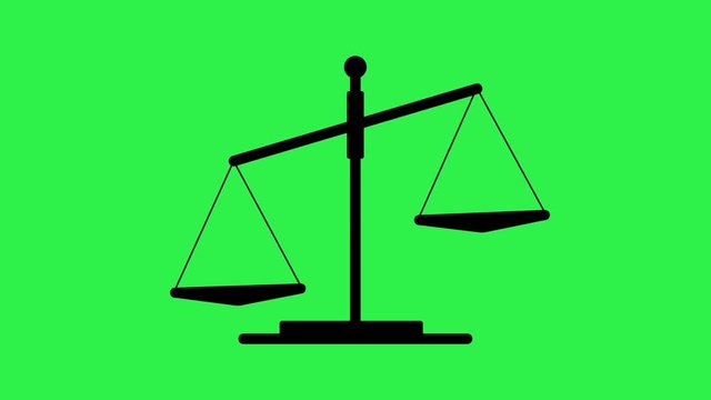 Simple animation of black scales on a green screen. Balance icon animation.4K.