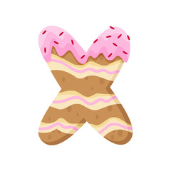 English letter X from cookies. Vector illustration on white background.