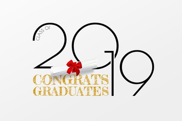 Congrats graduates. Lettering for graduation class of 2019. Vector text for graduation design, congratulation event, party, greeting, invitation card, high school or college graduate.