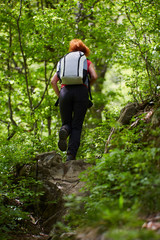 Obraz premium Woman hiking in the forest