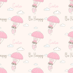 Rabbit and parachute seamless pattern cartoon background