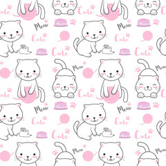 Cute cat seamless pattern cartoon illustration background