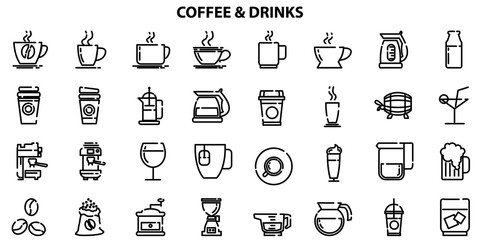 coffee vector icons drink beer tea set