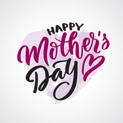Happy mother day text calligraphy. Graphic print, hand-writing, lettering, typography. Vector phrase in two color on Mother Day with heart. For greeting card, poster, banner, flyer