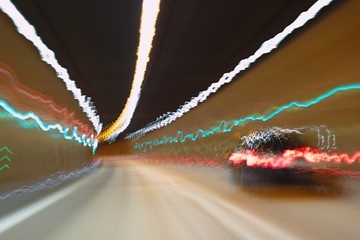 Long exposure light trails in a tunnel