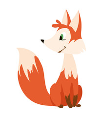 Vector illustration of cute happy cartoon fox for design element.