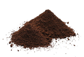 Milled coffee powder for espresso isolated on white background