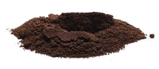 Milled coffee powder for espresso isolated on white background