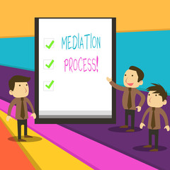 Word writing text Mediation Process. Business photo showcasing informal and flexible dispute resolution process