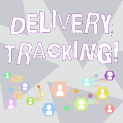Word writing text Delivery Tracking. Business photo showcasing the process of localizing shipping containers and mails Online Chat Head Icons with Avatar and Connecting Lines for Networking Idea