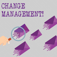 Conceptual hand writing showing Change Management. Concept meaning systematic approach to dealing with the transition Magnifying Glass on Color Envelope and others has Same Shade