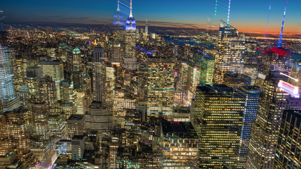 Moving skyline of New York City on a wonderful winter night