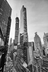 NEW YORK CITY - DECEMBER 2, 2018: Aerial view of Downtown skyscrapers at night. NYC attracts 50...