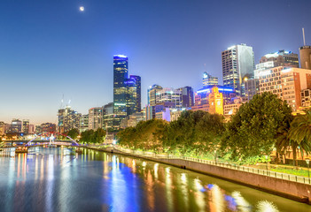 Melbourne night skyline over Yarra river, Australia