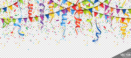 confetti, garlands and streamers party background