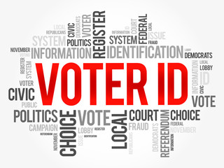 Voter ID word cloud collage , social concept background