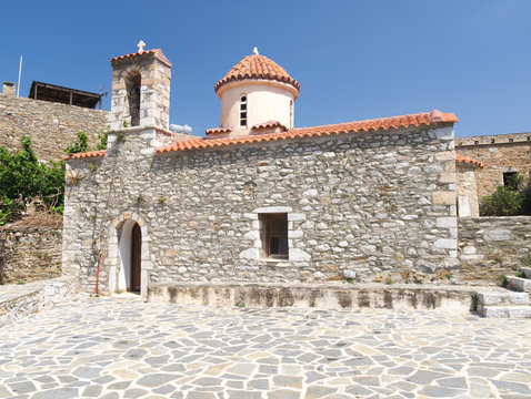 Byzantine orthodox church in a Greek Village. Taxiarhis church in Areopoli, Mani, Greece.