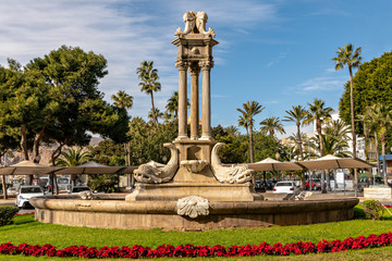 Fototapeta premium Landmark Fish fountain in downtown Almeria, Spain.