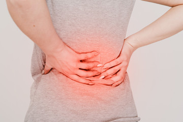 Backache. Kidney problems concept Lumbago