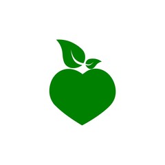 Green heart shaped apple icon logo