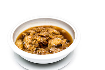 Braised Fish Maw in Red Soup in bowl isolated on white background