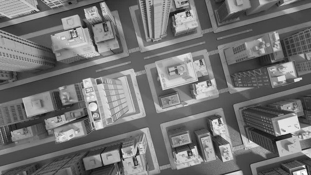 Intelligent Smart building in smart city, Aerial view,  IoT smart city view. 4k animation.