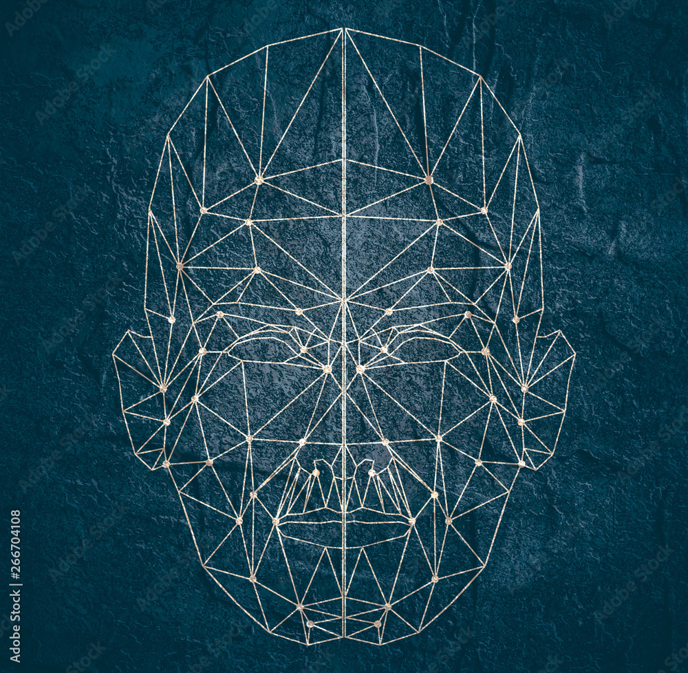 Wall mural human face low polygon. wireframe mash head shape consisting of connected dots and lines. abstract h