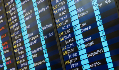 International airport terminal flight timetable. flight information board. Travel concept.