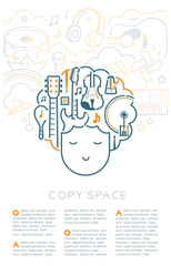 Fototapeta premium Dream with sleeping kid boy and music instrument icon, Imagination of Future Occupation 