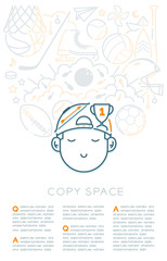 Dream with sleeping kid boy and sport equipment icon, Imagination of Future Occupation 