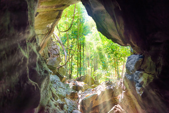 View from inside to entrance of natural cave